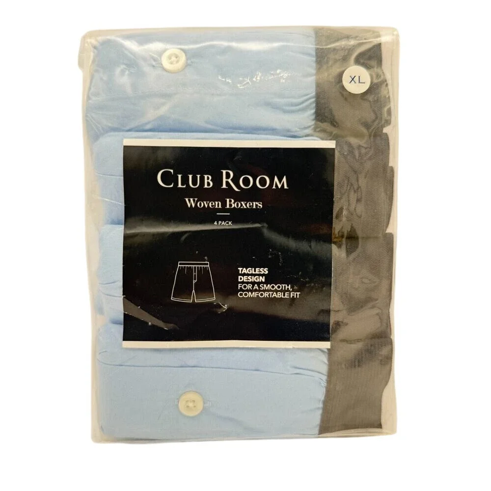 Club‎ Room Men's Woven Boxers 4-Pack XL Sky Sail Blue 100% Cotton NWT